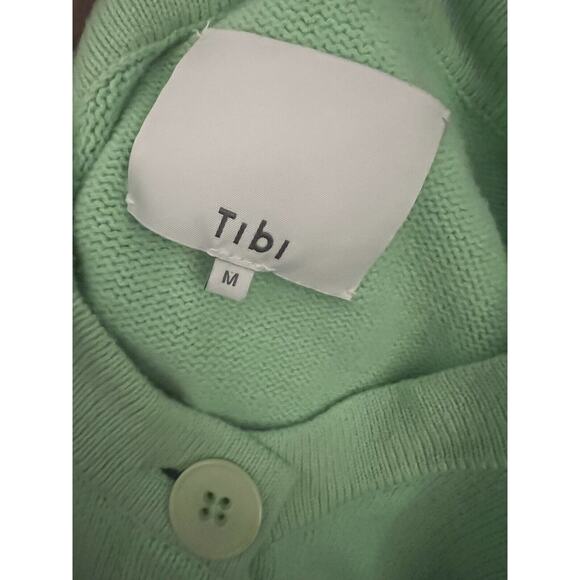 Tibi Airy Wool Tie Collar Oversized Cardigan Sweater with Scarf Pastel Green M - Picture 6 of 7